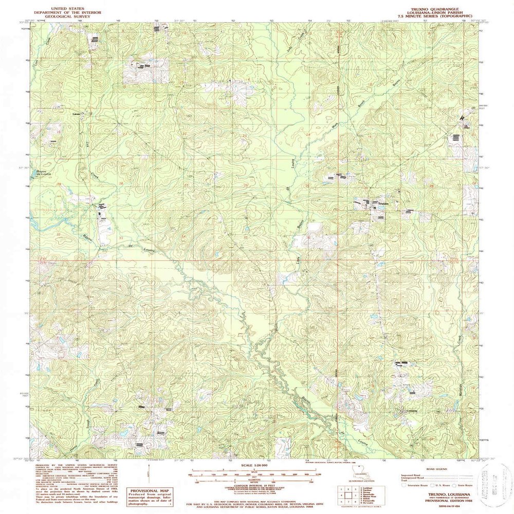 YellowMaps Truxno LA topo map, 1:24000 Scale, 7.5 X 7.5 Minute, Historical, 1988, Updated 1988, 26.8 x 22 in - Tyvek