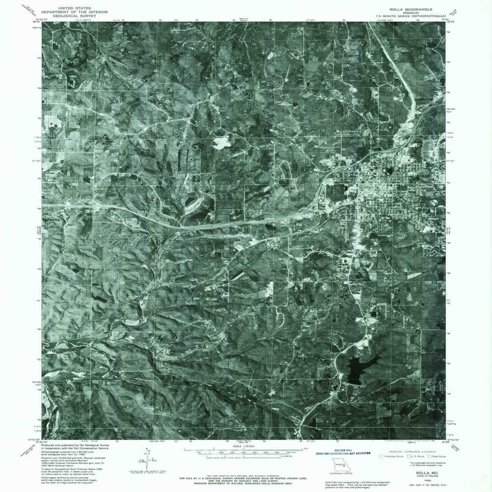 YellowMaps Rolla MO topo map, 1:24000 Scale, 7.5 X 7.5 Minute, Historical, 1980, Updated 1986, 26.8 x 22 in - Polypropylene