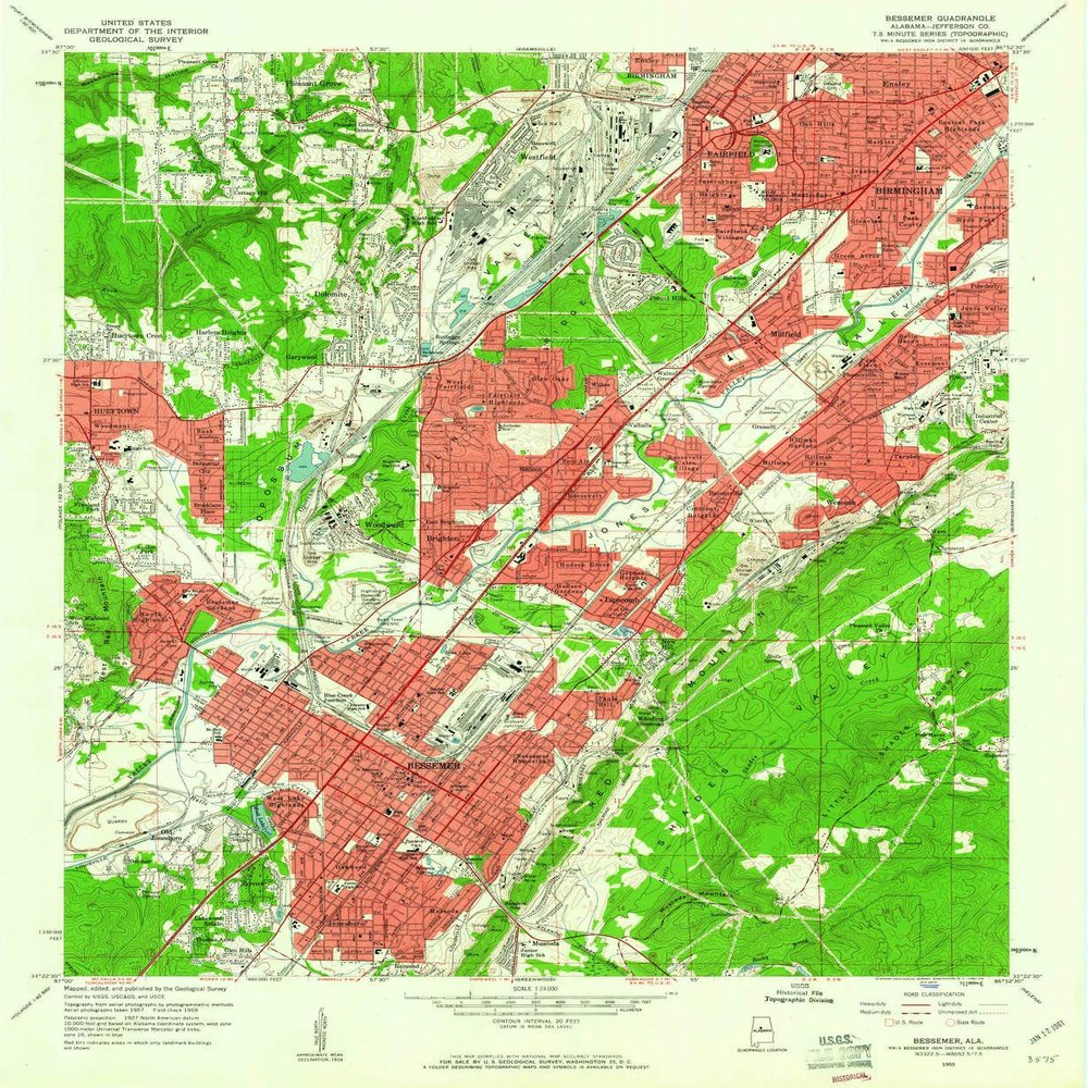 YellowMaps Bessemer AL topo map, 1:24000 Scale, 7.5 X 7.5 Minute, Historical, 1959, Updated 1960, 26.8 x 22 in - Polypropylene