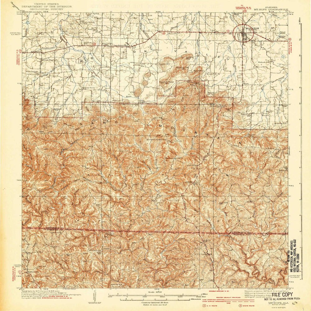 YellowMaps Mt Hope AL topo map, 1:62500 Scale, 15 X 15 Minute, Historical, 1940, 19.7 x 16.9 in - Polypropylene