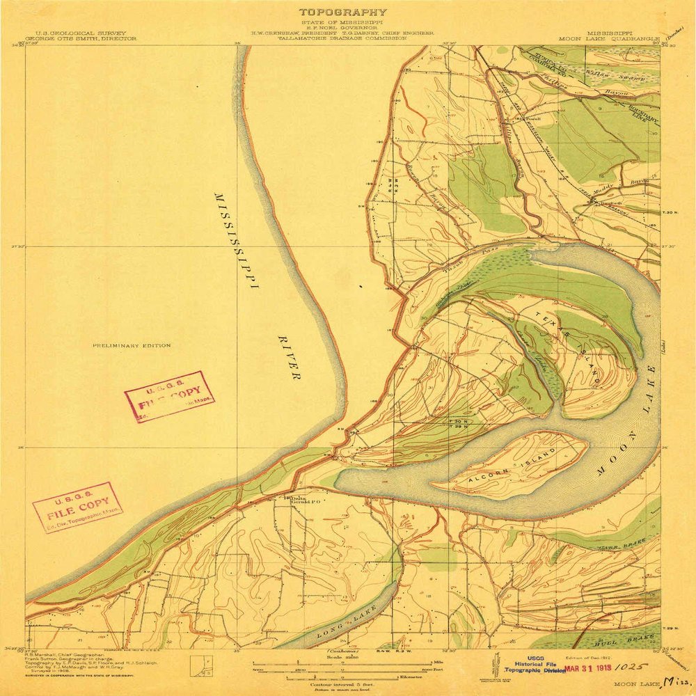 YellowMaps Moon Lake MS topo map, 1:31680 Scale, 7.5 X 7.5 Minute, Historical, 1912, 19.9 x 15.7 in - Tyvek