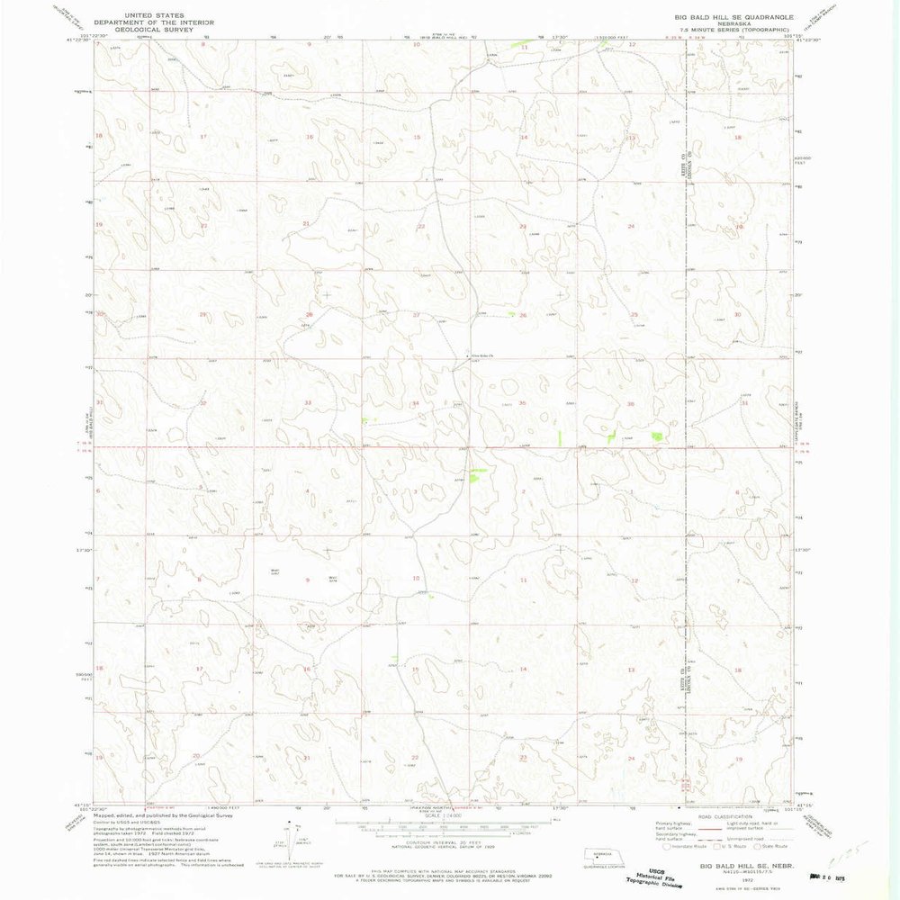 YellowMaps Big Bald Hill SE NE topo map, 1:24000 Scale, 7.5 X 7.5 Minute, Historical, 1972, Updated 1975, 26.8 x 22.1 in - Polypropylene