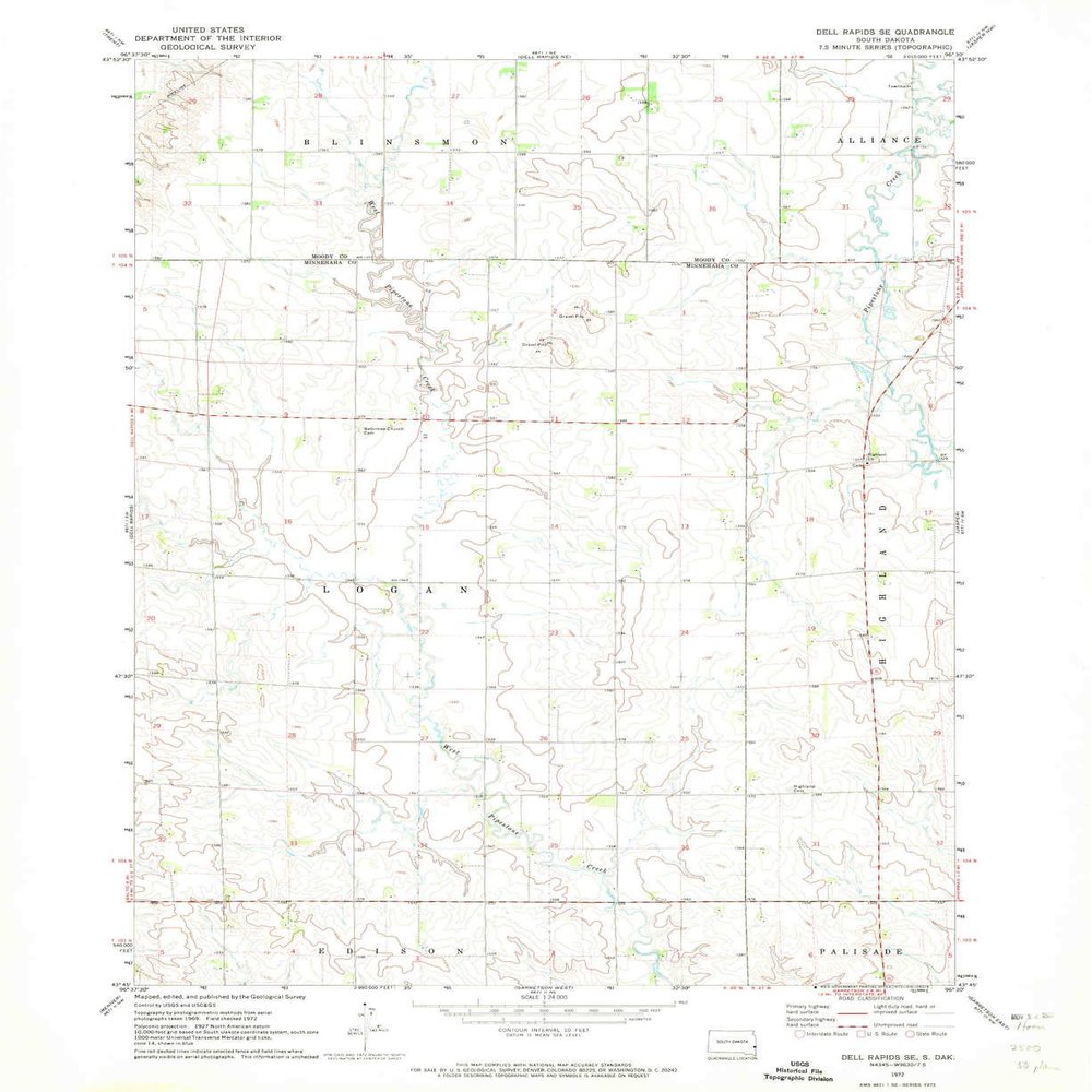 Dell Rapids SE SD topo map, 1:24000 Scale, 7.5 X 7.5 Minute, Historical, 1972, Updated 1973, 26.9 x 22 in - Polypropylene