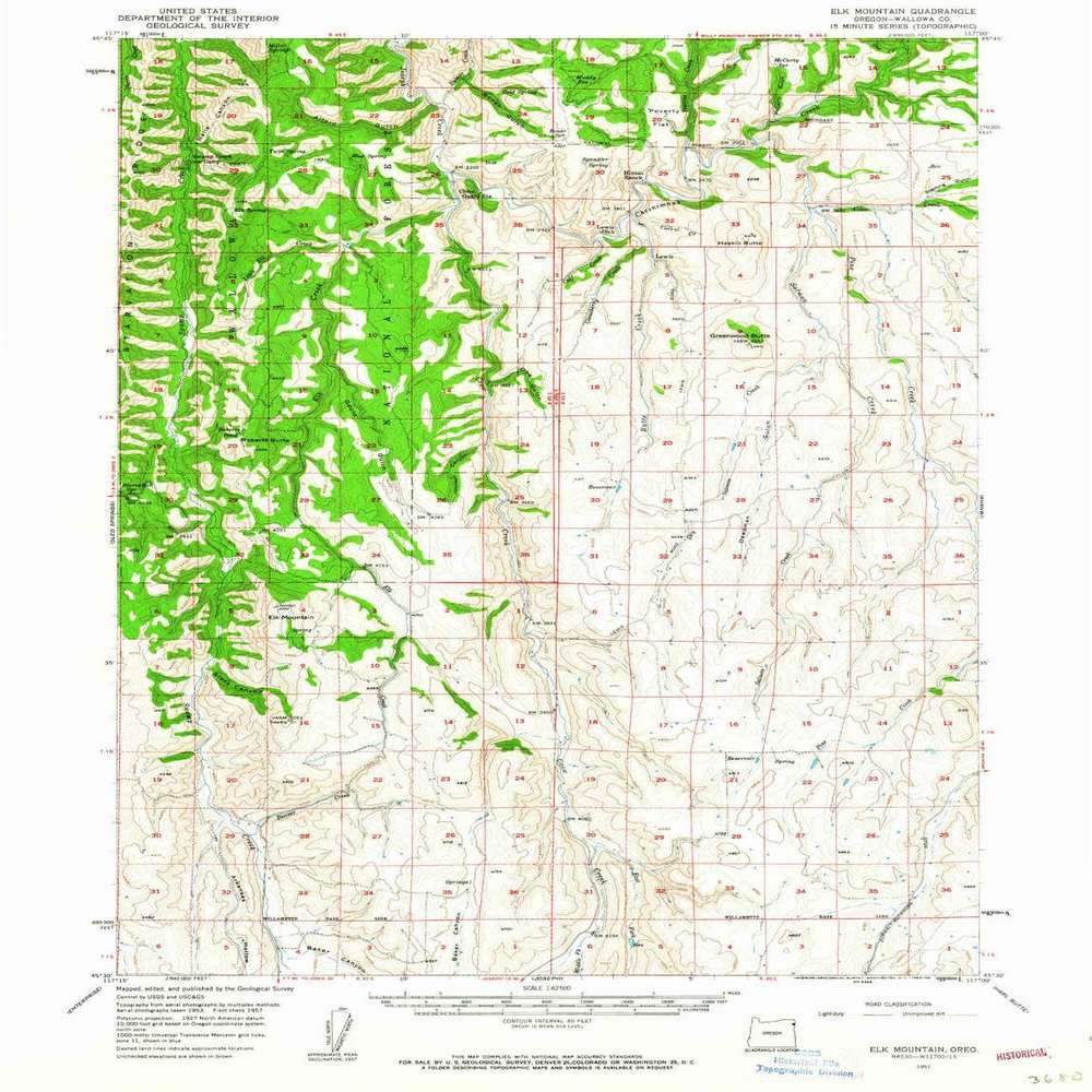 YellowMaps Elk Mountain OR topo map, 1:62500 Scale, 15 X 15 Minute, Historical, 1957, Updated 1963, 20.4 x 15.6 in - Tyvek