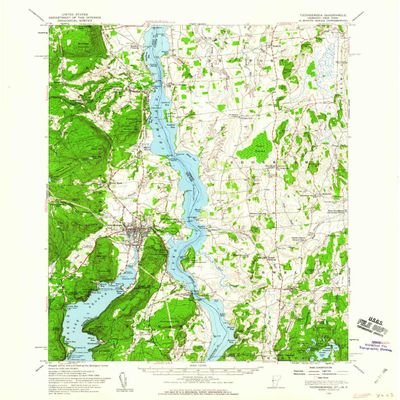 YellowMaps Ticonderoga NY topo map, 1:62500 Scale, 15 X 15 Minute, Historical, 1950, Updated 1960, 20.8 x 16.9 in - Polypropylene