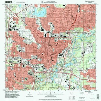 YellowMaps Jackson MS topo map, 1:24000 Scale, 7.5 X 7.5 Minute, Historical, 1998, Updated 1998, 26.7 x 21.6 in - Polypropylene