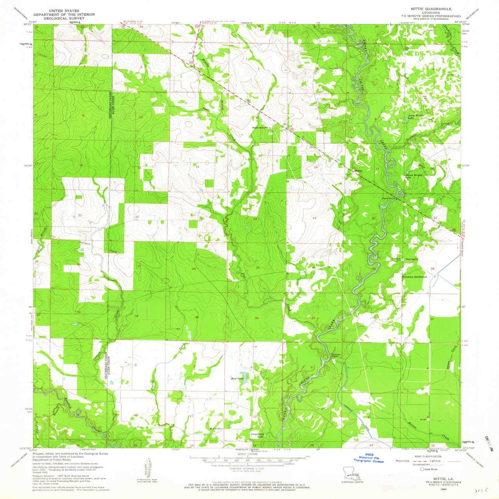 YellowMaps Mittie LA topo map, 1:24000 Scale, 7.5 X 7.5 Minute, Historical, 1961, Updated 1963, 26.8 x 22.9 in - Polypropylene