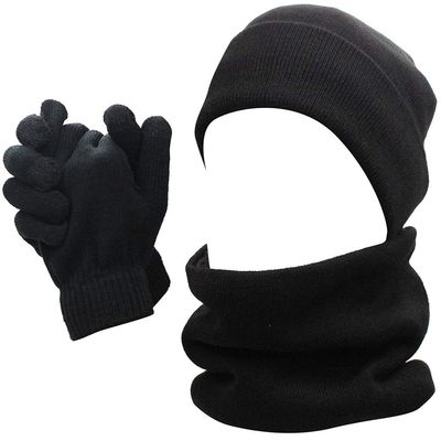 Mens Winter 3 Pieces Set Scarf Skull Beanie Hat Cap Touch Screen Gloves Mittens