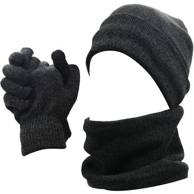Mens Winter 3 Pieces Set Scarf Skull Beanie Hat Cap Touch Screen Gloves Mittens