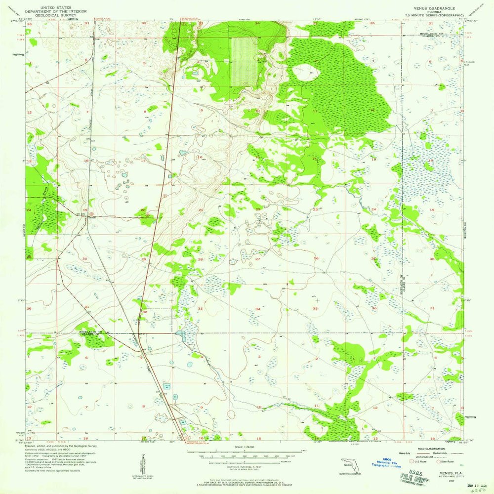 YellowMaps Venus FL topo map, 1:24000 Scale, 7.5 X 7.5 Minute, Historical, 1957, Updated 1958, 26.7 x 22.9 in - Polypropylene