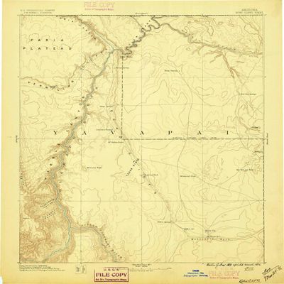 YellowMaps Echo Cliffs AZ topo map, 1:250000 Scale, 1 X 1 Degree, Historical, 1891, Updated 1896, 20.1 x 16.5 in - Polypropylene