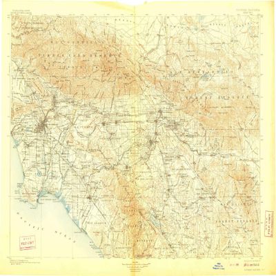 YellowMaps Southern California Sheet No 1 CA topo map, 1:250000 Scale, 1 X 2 Degree, Historical, 1901, Updated 1910, 20 x 32.3 in - Polypropylene