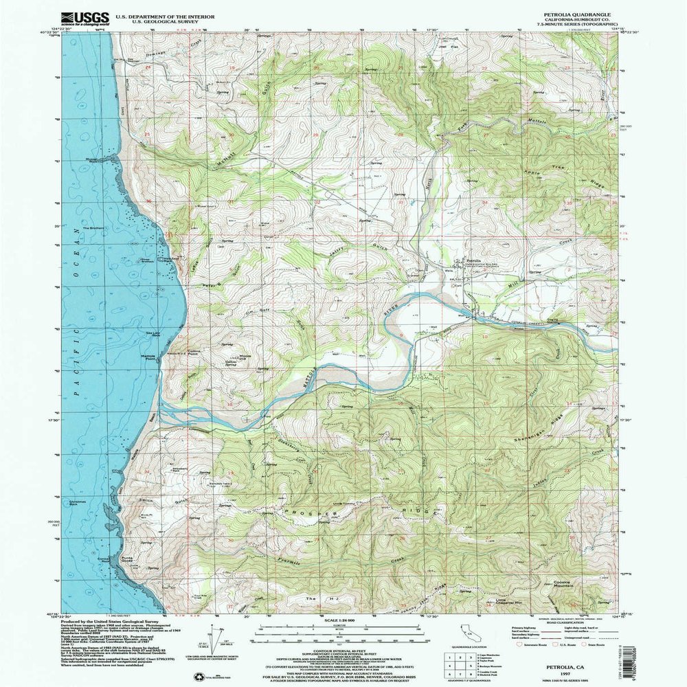Petrolia CA topo map, 1:24000 Scale, 7.5 X 7.5 Minute, Historical, 1997, Updated 2002, 26.9 x 21.5 in - Polypropylene
