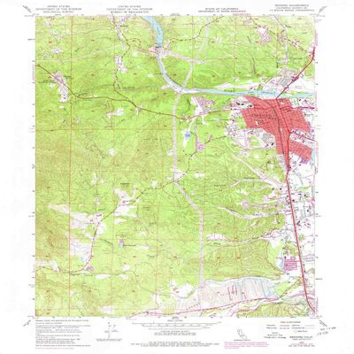 YellowMaps Redding CA topo map, 1:24000 Scale, 7.5 X 7.5 Minute, Historical, 1957, Updated 1980, 26.8 x 22 in - Tyvek