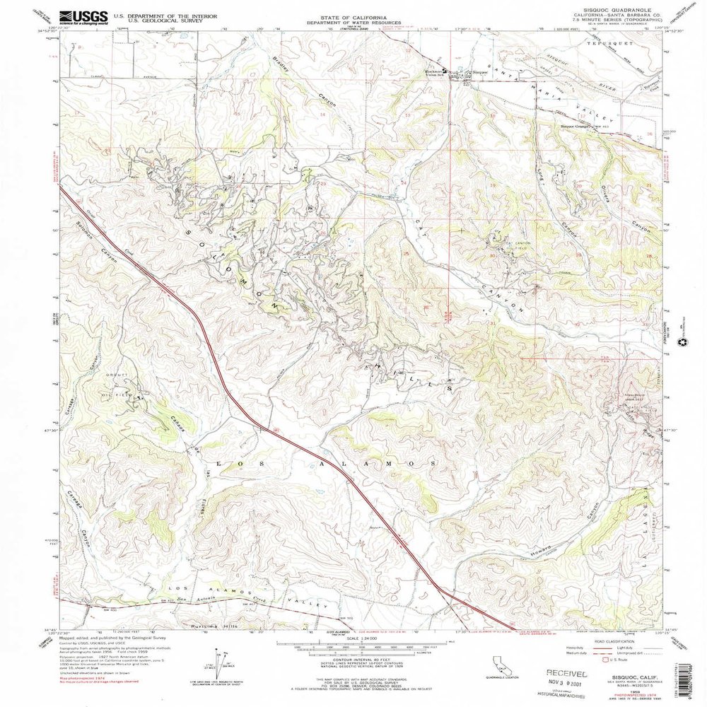YellowMaps Sisquoc CA topo map, 1:24000 Scale, 7.5 X 7.5 Minute, Historical, 1959, Updated 1978, 26.9 x 22 in - Polypropylene