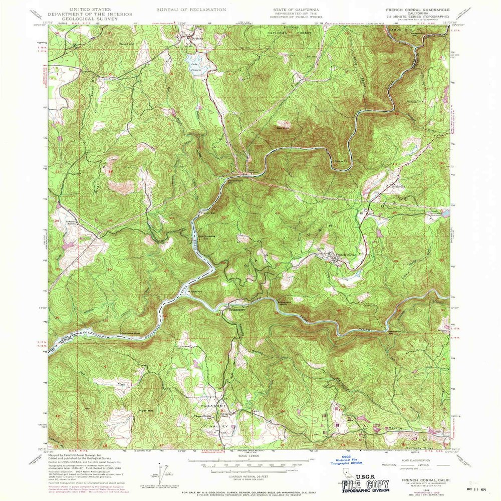 YellowMaps French Corral CA topo map, 1:24000 Scale, 7.5 X 7.5 Minute, Historical, 1948, Updated 1971, 26.9 x 22 in - Polypropylene