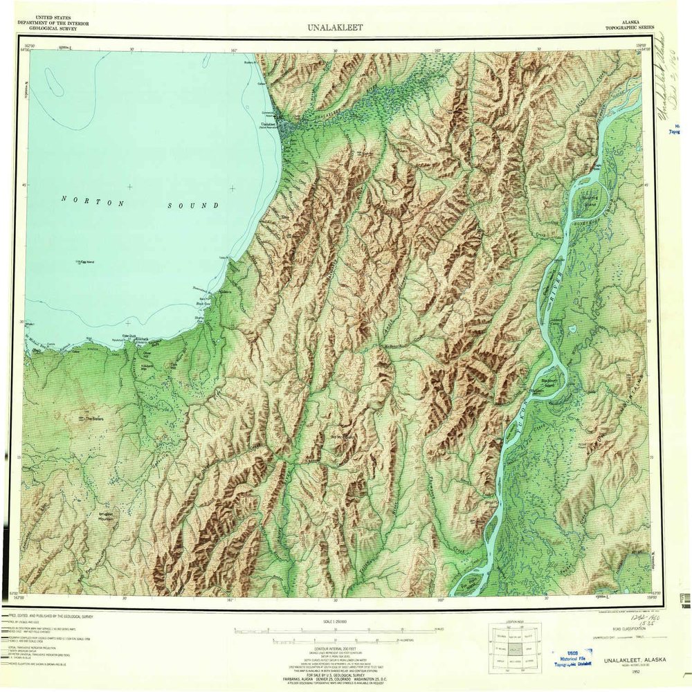 YellowMaps Unalakleet AK topo map, 1:250000 Scale, 1 X 3 Degree, Historical, 1952, Updated 1960, 22.3 x 26.2 in - Polypropylene
