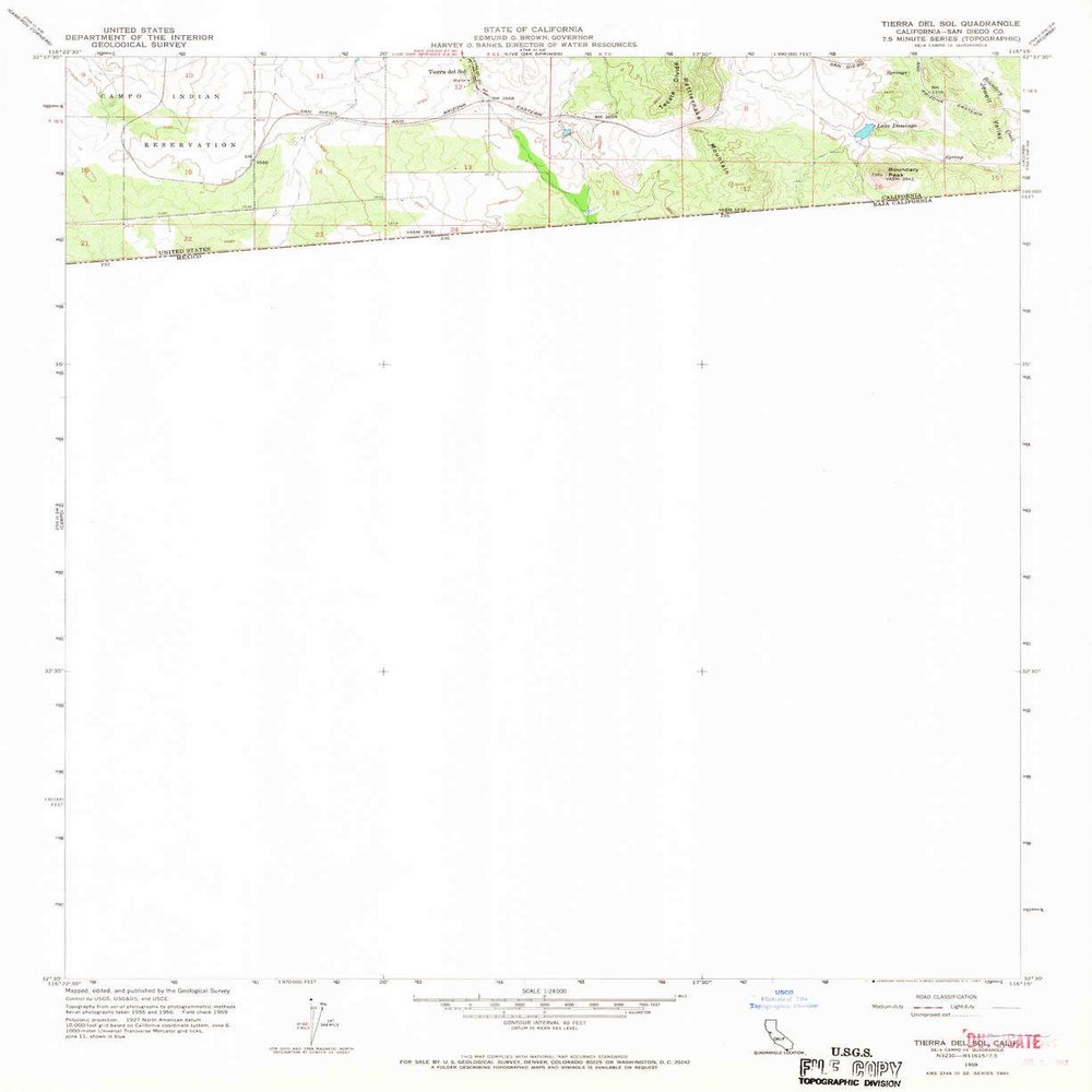 Tierra Del Sol CA topo map, 1:24000 Scale, 7.5 X 7.5 Minute, Historical, 1959, Updated 1967, 26.9 x 22 in - Polypropylene