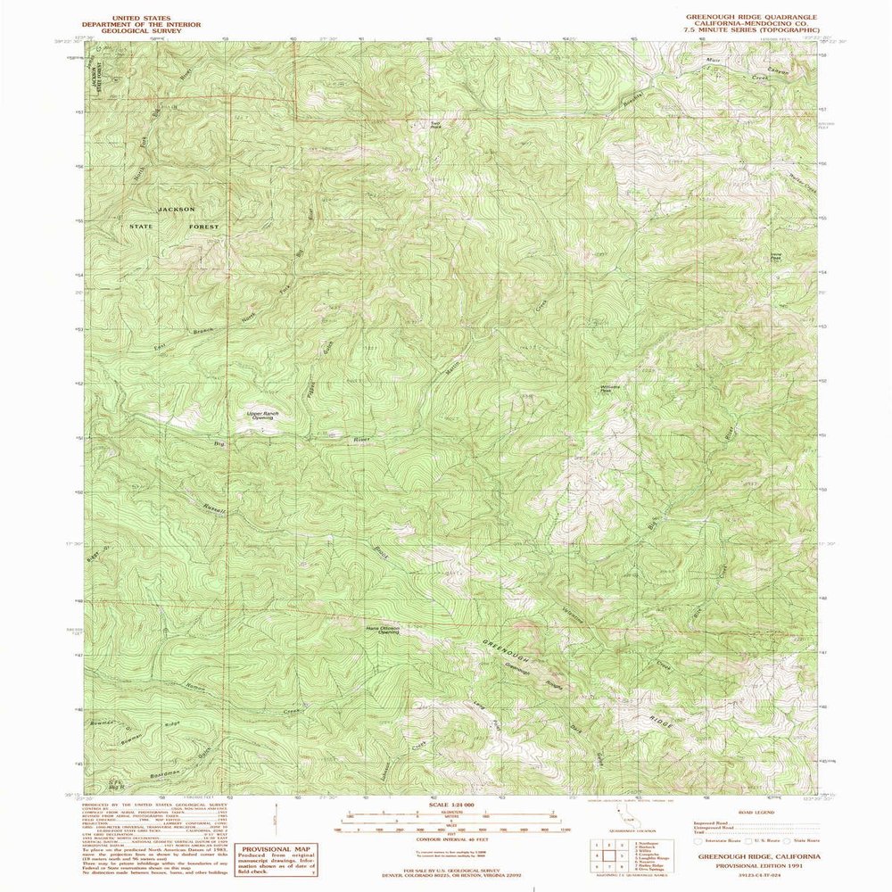 YellowMaps Greenough Ridge CA topo map, 1:24000 Scale, 7.5 X 7.5 Minute, Historical, 1991, Updated 1991, 26.8 x 21.4 in - Polypropylene