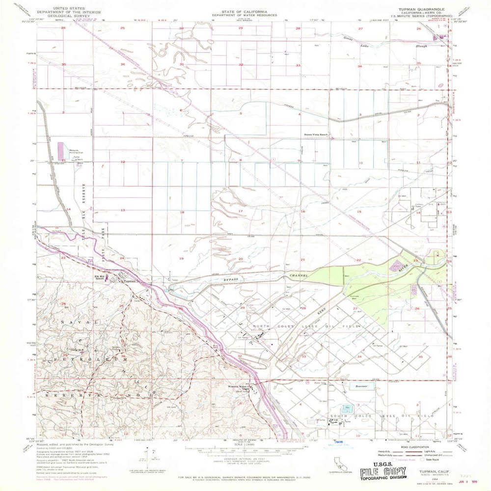 YellowMaps Tupman CA topo map, 1:24000 Scale, 7.5 X 7.5 Minute, Historical, 1954, Updated 1970, 26.8 x 22 in - Polypropylene