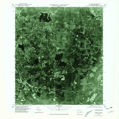 YellowMaps Shirley MA topo map, 1:25000 Scale, 7.5 X 7.5 Minute, Historical, 1975, Updated 1981, 26.6 x 22 in - Polypropylene