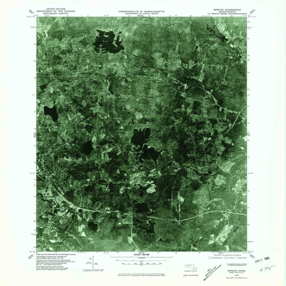 YellowMaps Shirley MA topo map, 1:25000 Scale, 7.5 X 7.5 Minute, Historical, 1975, Updated 1981, 26.6 x 22 in - Polypropylene