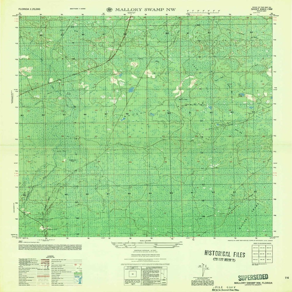 Mallory Swamp NW FL topo map, 1:25000 Scale, 7.5 X 7.5 Minute, Historical, 1956, Updated 1956, 28.8 x 21.9 in - Polypropylene