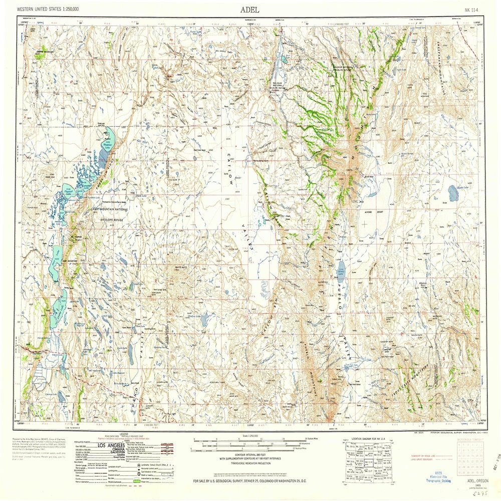YellowMaps Adel OR topo map, 1:250000 Scale, 1 X 2 Degree, Historical, 1962, Updated 1963, 22.1 x 28.4 in - Polypropylene