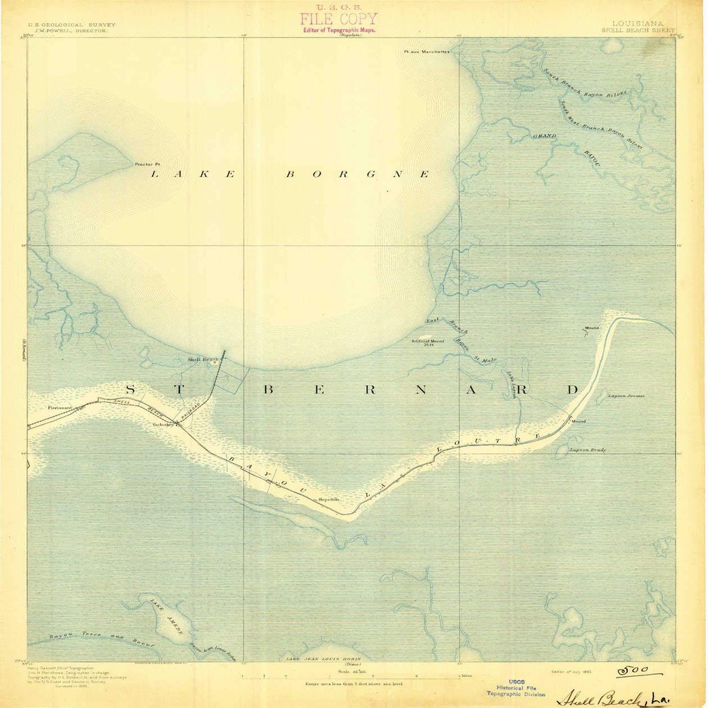 Shell Beach LA topo map, 1:62500 Scale, 15 X 15 Minute, Historical, 1893, 19.8 x 16.6 in - Polypropylene