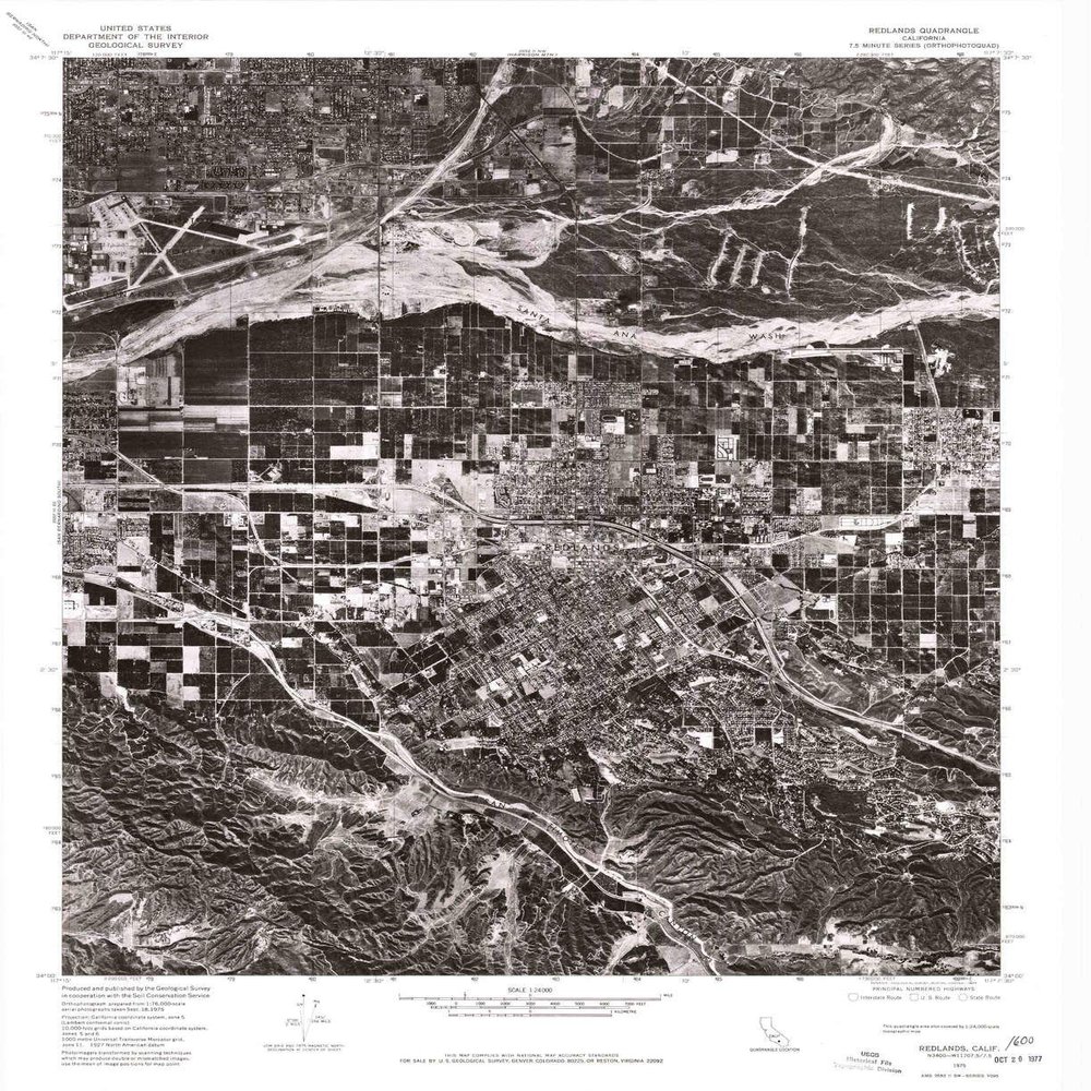 YellowMaps Redlands CA topo map, 1:24000 Scale, 7.5 X 7.5 Minute, Historical, 1975, Updated 1977, 27 x 22 in - Polypropylene