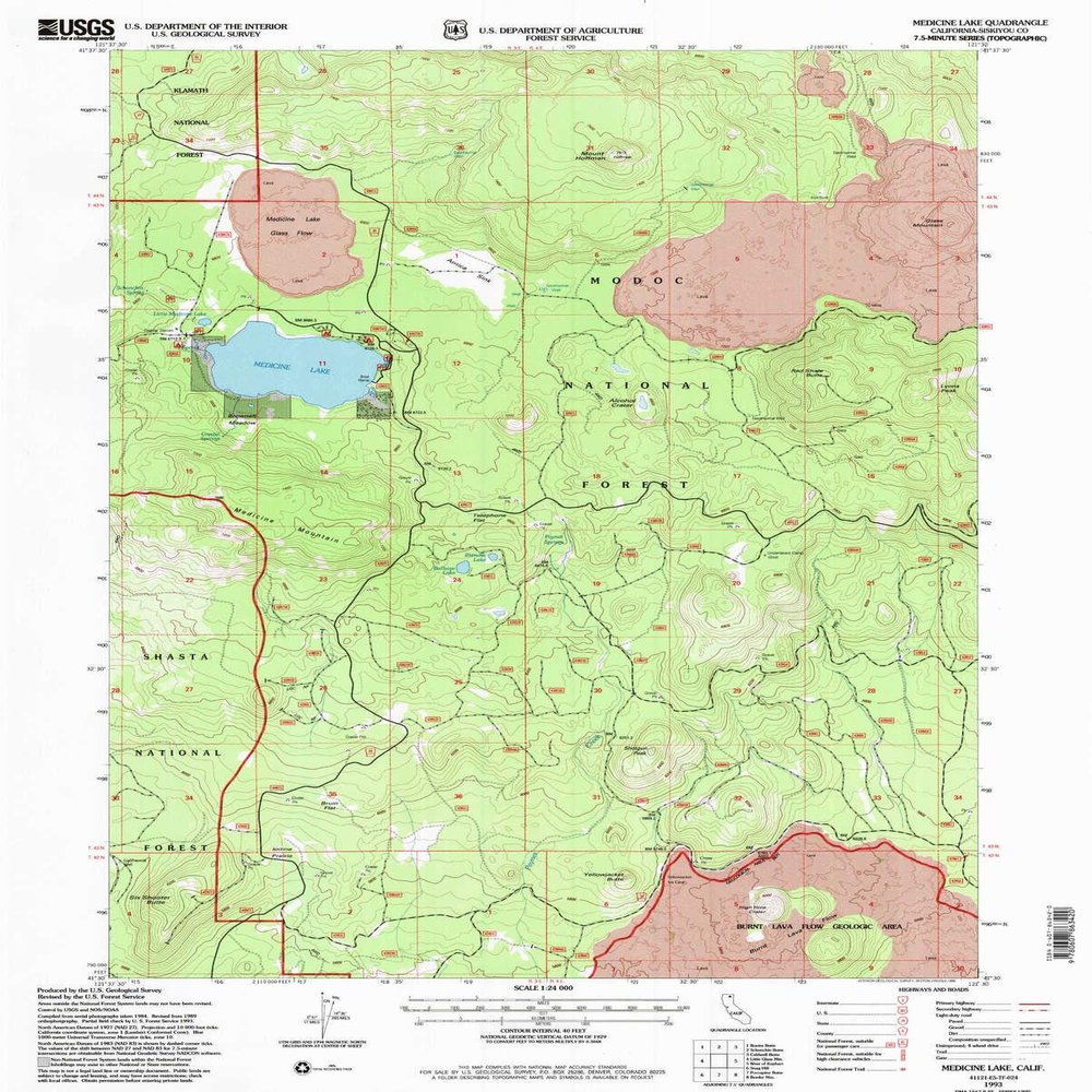 YellowMaps Medicine Lake CA topo map, 1:24000 Scale, 7.5 X 7.5 Minute, Historical, 1993, Updated 1996, 26.7 x 21.4 in - Tyvek