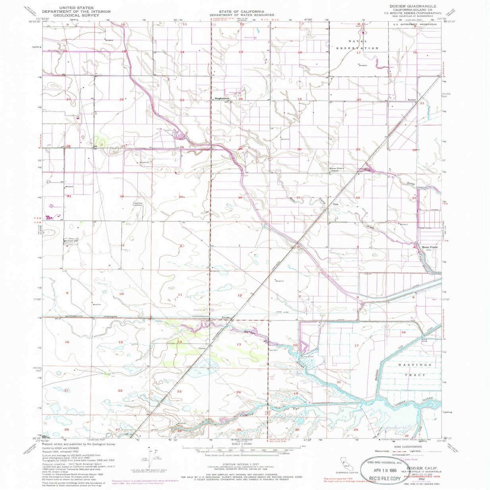 YellowMaps Dozier CA topo map, 1:24000 Scale, 7.5 X 7.5 Minute, Historical, 1952, Updated 1986, 26.7 x 22 in - Polypropylene