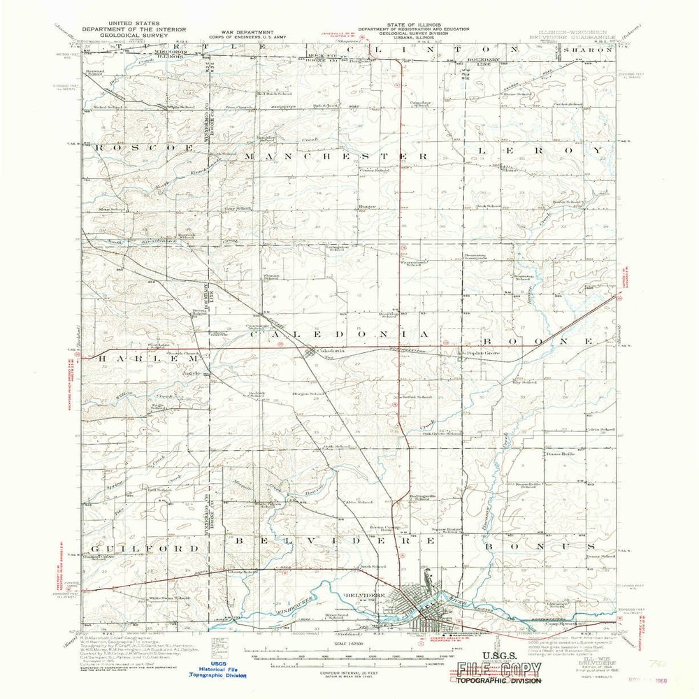 YellowMaps Belvidere IL topo map, 1:62500 Scale, 15 X 15 Minute, Historical, 1944, 20.8 x 17 in - Polypropylene