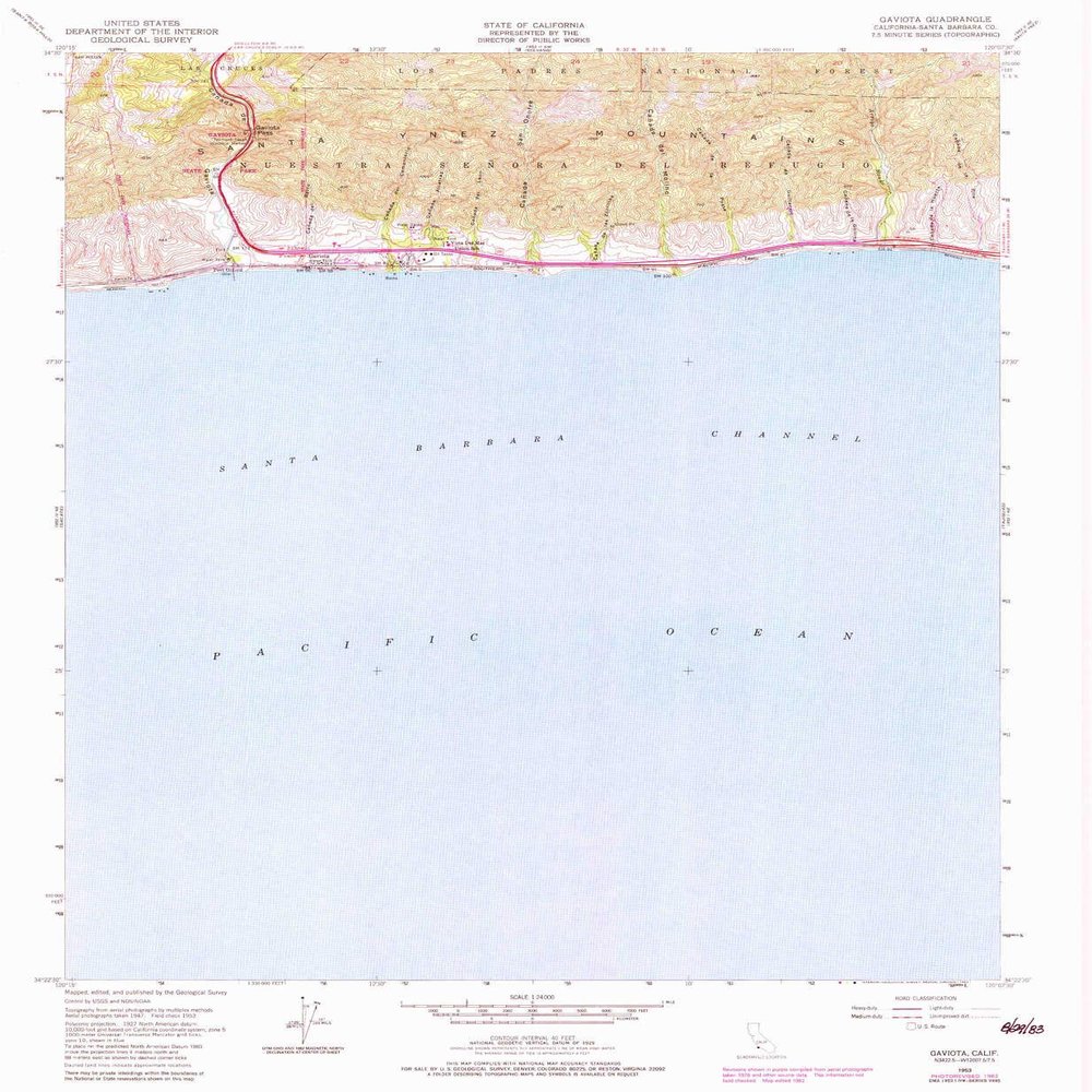 YellowMaps Gaviota CA topo map, 1:24000 Scale, 7.5 X 7.5 Minute, Historical, 1953, Updated 1983, 26.8 x 22 in - Polypropylene