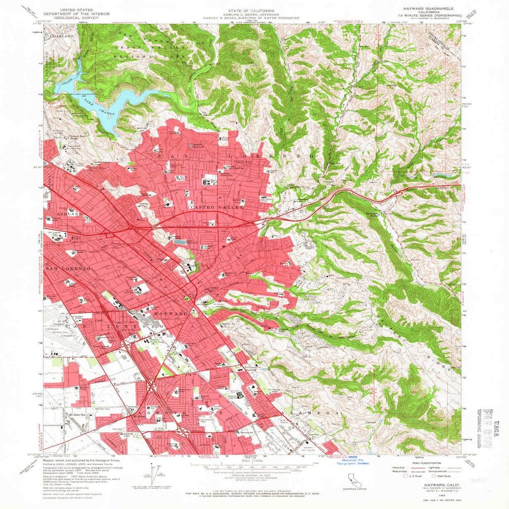 YellowMaps Hayward CA topo map, 1:24000 Scale, 7.5 X 7.5 Minute, Historical, 1959, Updated 1966, 26.9 x 22 in - Tyvek