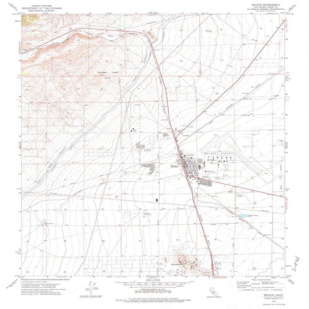 YellowMaps Mojave CA topo map, 1:24000 Scale, 7.5 X 7.5 Minute, Historical, 1973, Updated 1984, 26.8 x 21.9 in - Tyvek