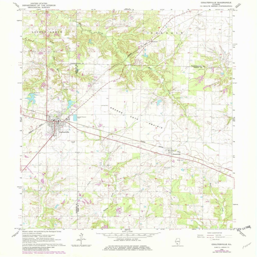 YellowMaps Coulterville IL topo map, 1:24000 Scale, 7.5 X 7.5 Minute, Historical, 1965, Updated 1982, 26.8 x 22 in - Polypropylene