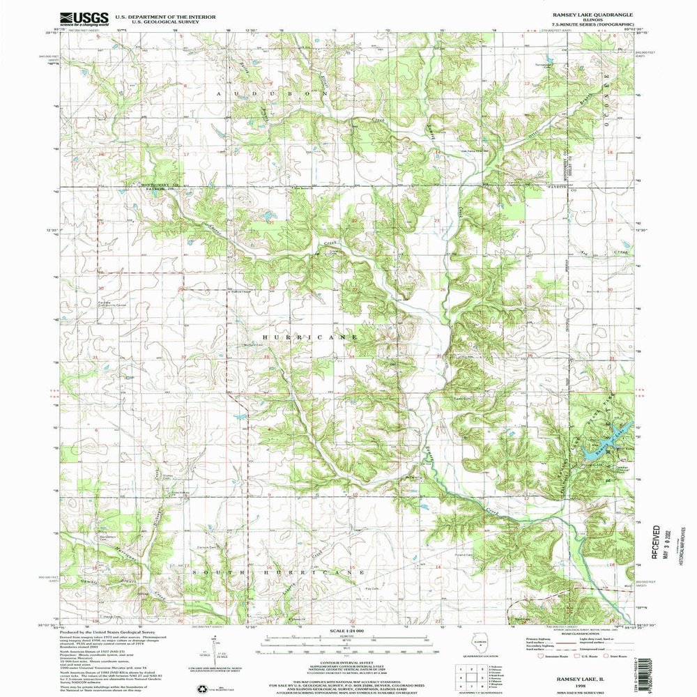 YellowMaps Ramsey Lake IL topo map, 1:24000 Scale, 7.5 X 7.5 Minute, Historical, 1998, Updated 2002, 26.8 x 21.5 in - Polypropylene