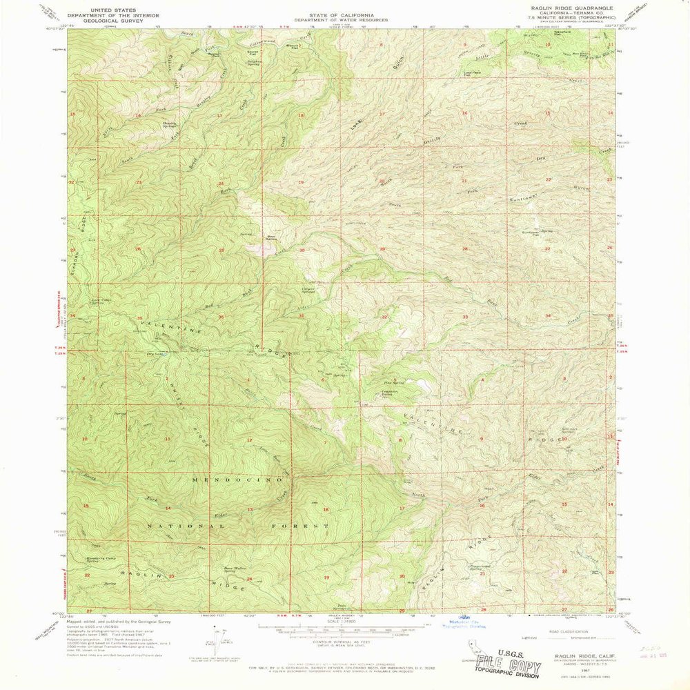 YellowMaps Raglin Ridge CA topo map, 1:24000 Scale, 7.5 X 7.5 Minute, Historical, 1967, Updated 1969, 26.9 x 22 in - Tyvek