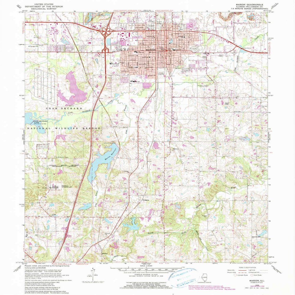 YellowMaps Marion IL topo map, 1:24000 Scale, 7.5 X 7.5 Minute, Historical, 1966, Updated 1990, 26.8 x 22 in - Tyvek