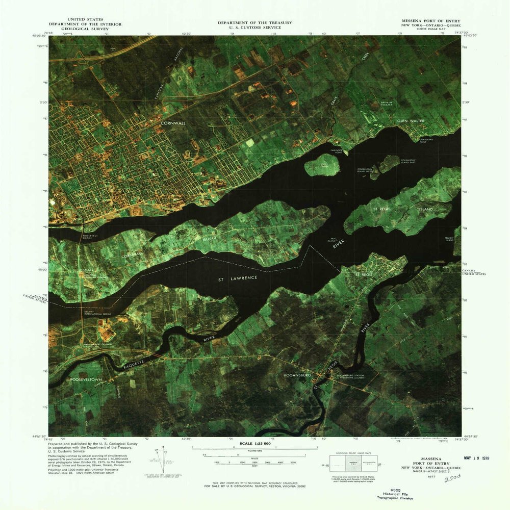 YellowMaps Massena Port of Entry NY topo map, 1:25000 Scale, 7.5 X 7.5 Minute, Historical, 1977, Updated 1978, 22.2 x 19.2 in - Polypropylene
