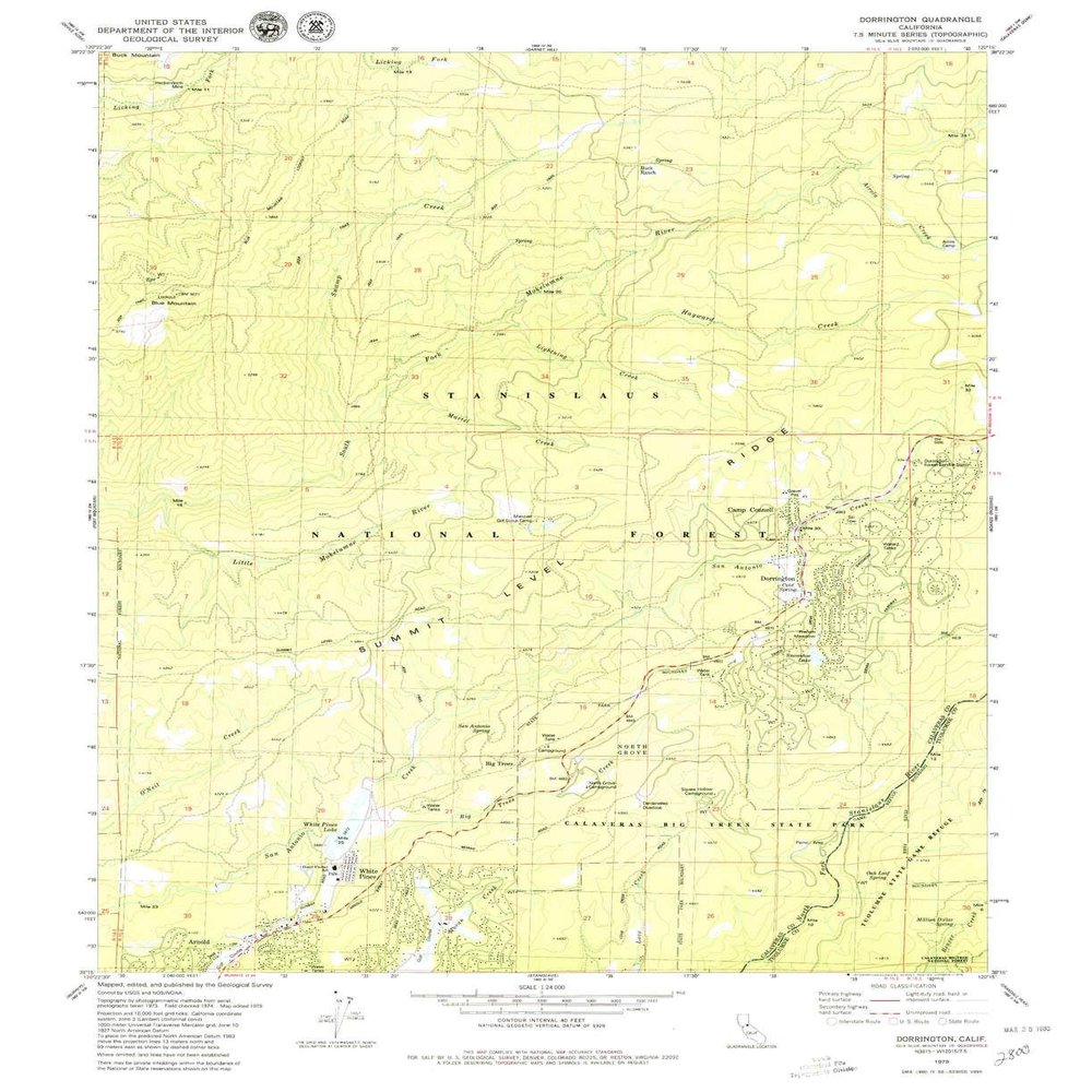 YellowMaps Dorrington CA topo map, 1:24000 Scale, 7.5 X 7.5 Minute, Historical, 1979, Updated 1979, 26.9 x 21.9 in - Tyvek