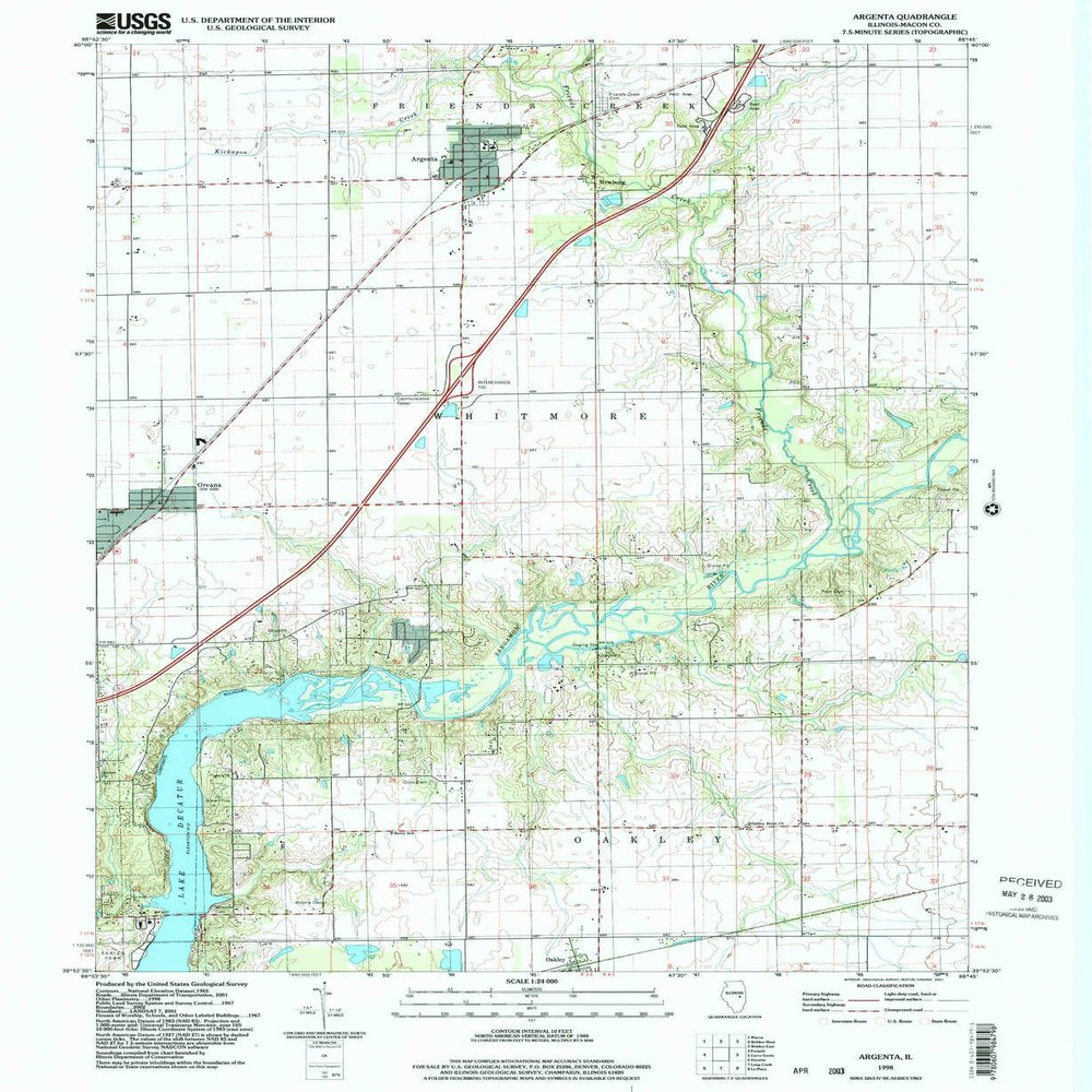 YellowMaps Argenta IL topo map, 1:24000 Scale, 7.5 X 7.5 Minute, Historical, 1998, Updated 2003, 26.8 x 21.9 in - Polypropylene