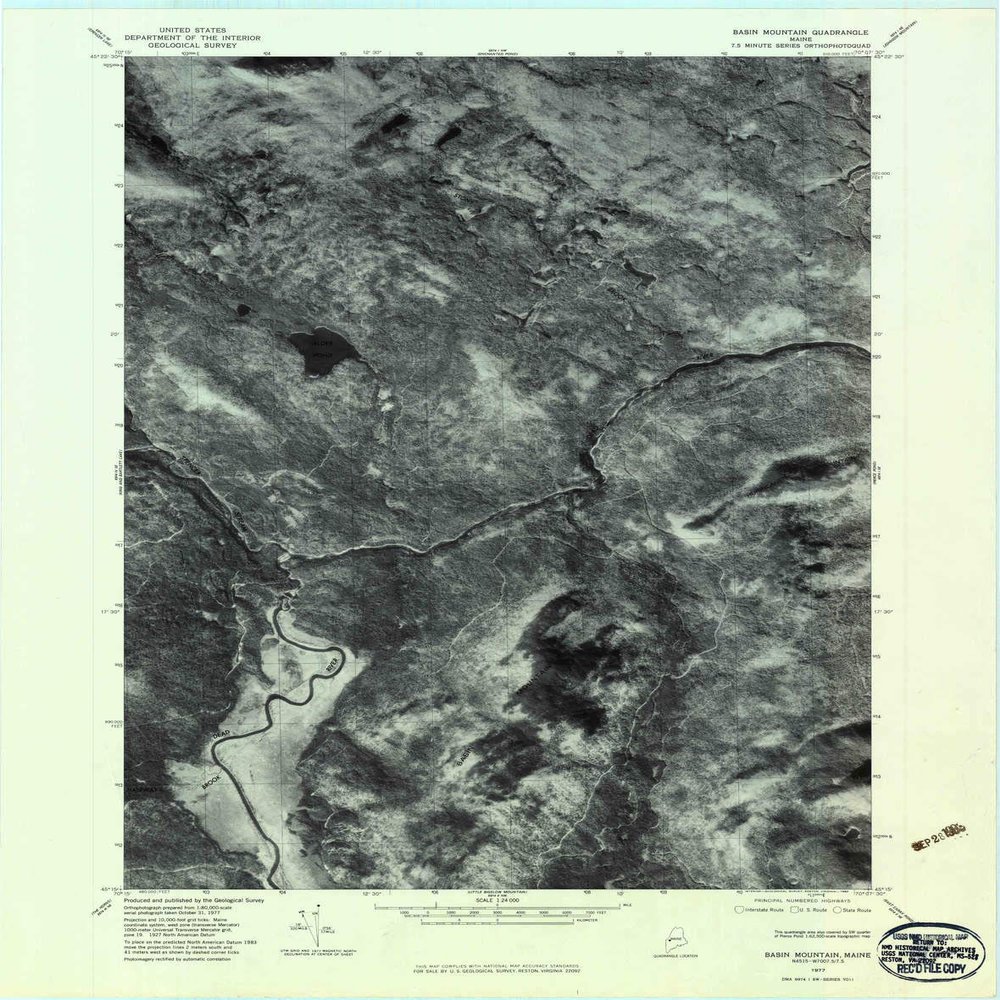 YellowMaps Basin Mountain ME topo map, 1:24000 Scale, 7.5 X 7.5 Minute, Historical, 1977, Updated 1983, 27.4 x 21.5 in - Polypropylene