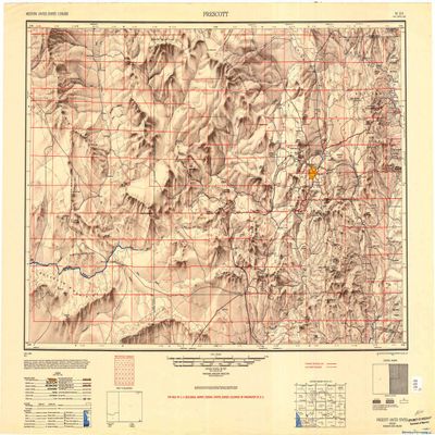 YellowMaps Prescott AZ topo map, 1:250000 Scale, 1 X 2 Degree, Historical, 1950, Updated 1951, 24.1 x 33.9 in - Polypropylene