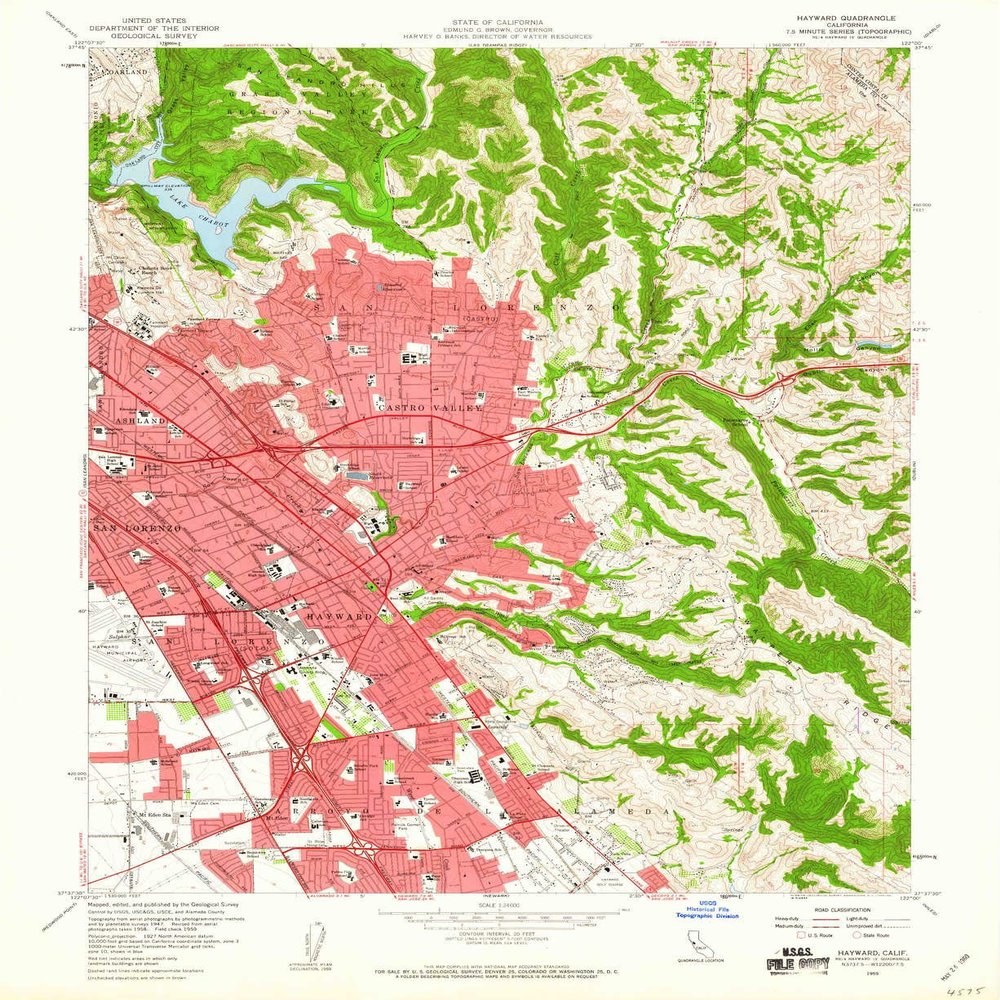 YellowMaps Hayward CA topo map, 1:24000 Scale, 7.5 X 7.5 Minute, Historical, 1959, Updated 1960, 26.9 x 22 in - Polypropylene