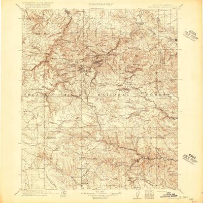 YellowMaps Deadwood SD topo map, 1:125000 Scale, 30 X 30 Minute, Historical, 1916, 19.7 x 16.4 in - Tyvek