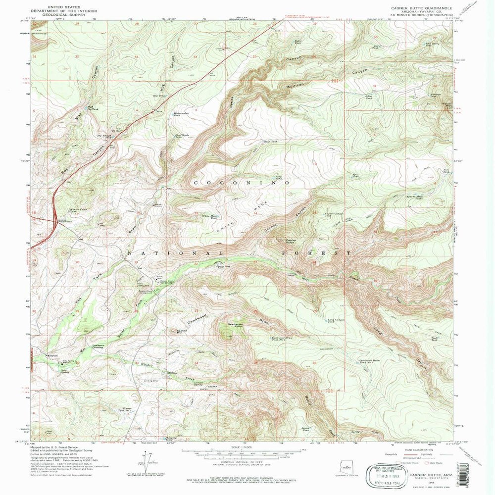 YellowMaps Casner Butte AZ topo map, 1:24000 Scale, 7.5 X 7.5 Minute, Historical, 1965, Updated 1972, 26.8 x 22 in - Polypropylene