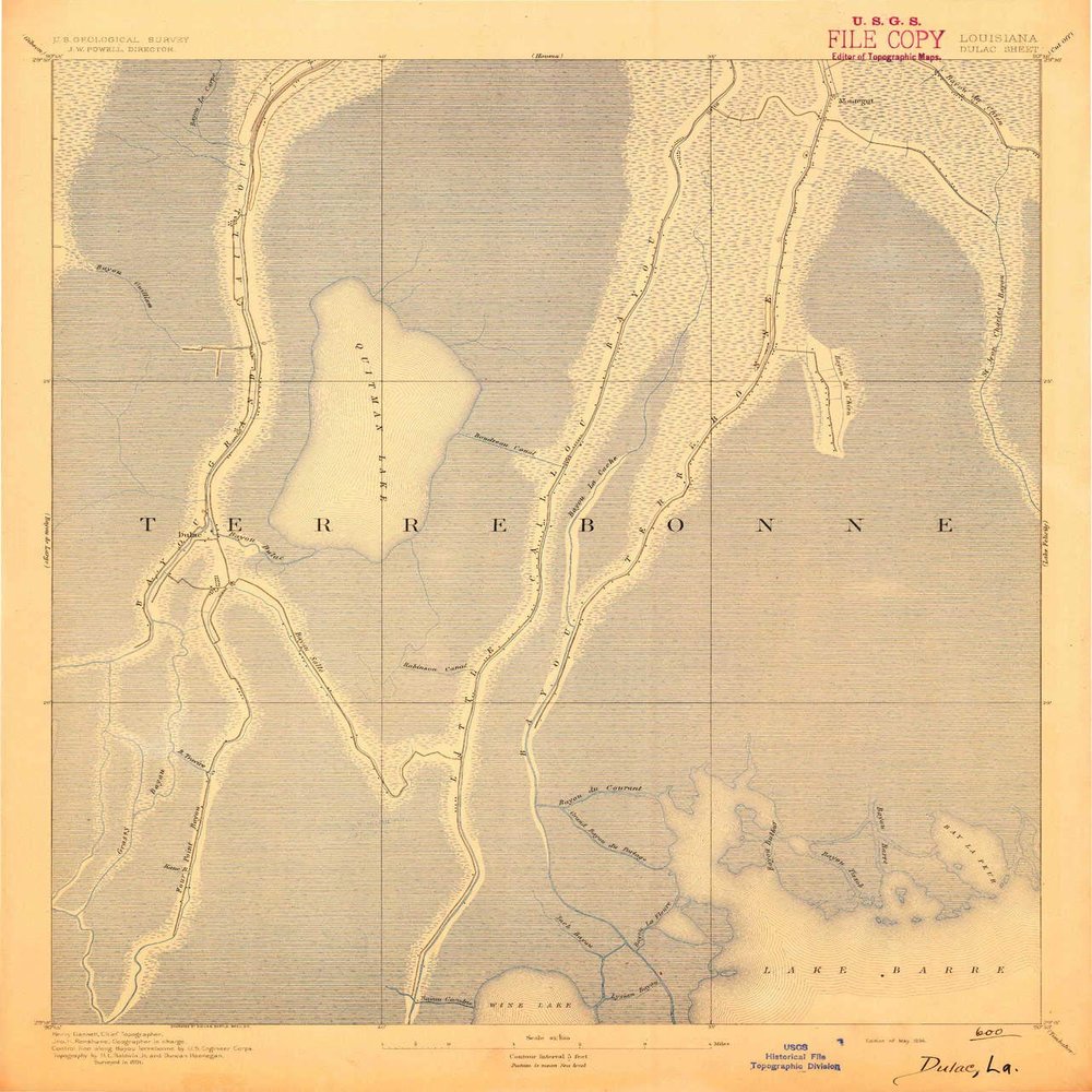 YellowMaps Dulac LA topo map, 1:62500 Scale, 15 X 15 Minute, Historical, 1894, 19.8 x 16.9 in - Polypropylene
