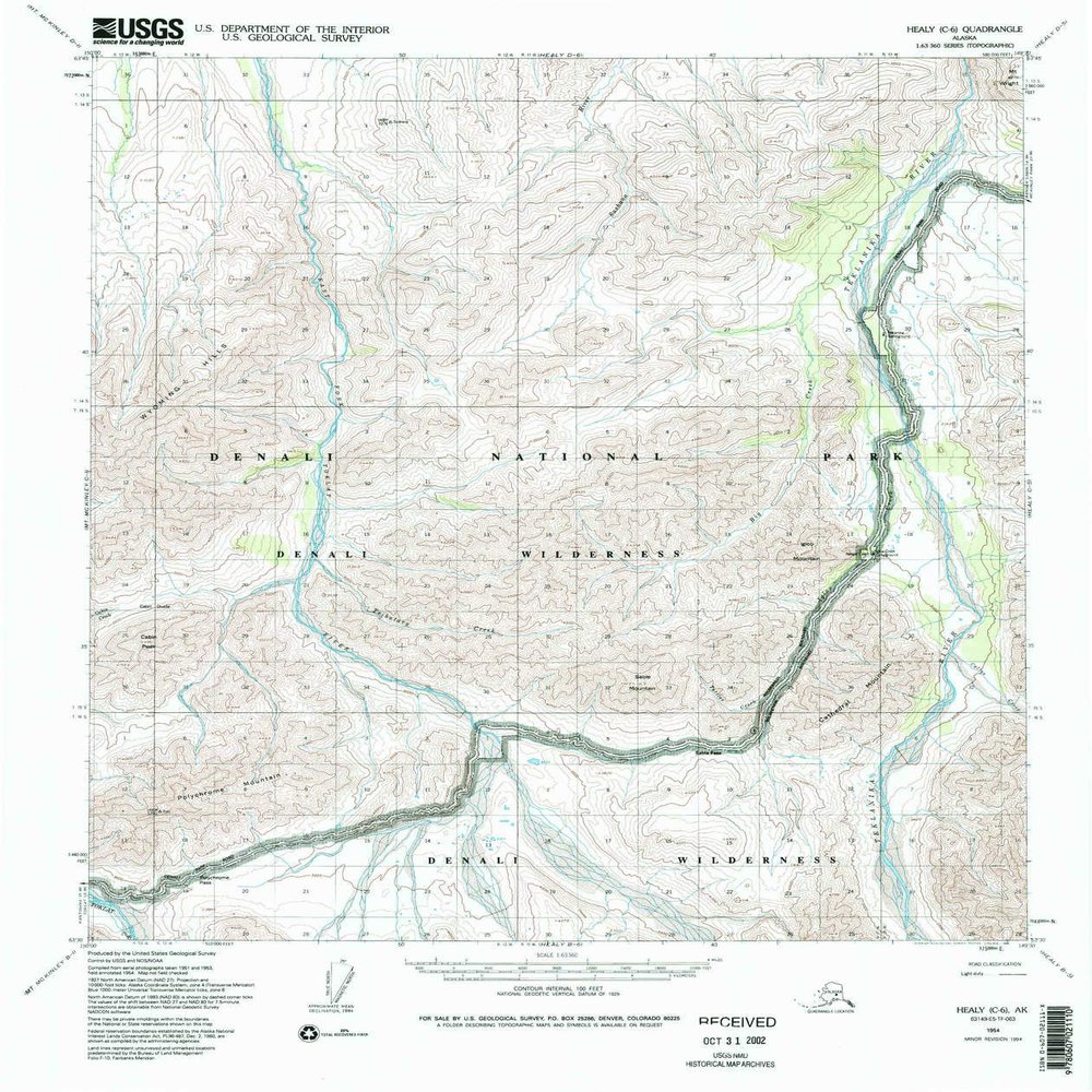 YellowMaps Healy C 6 AK topo map, 1:63360 Scale, 15 X 15 Minute, Historical, 1954, Updated 1996, 21.4 x 18 in - Polypropylene